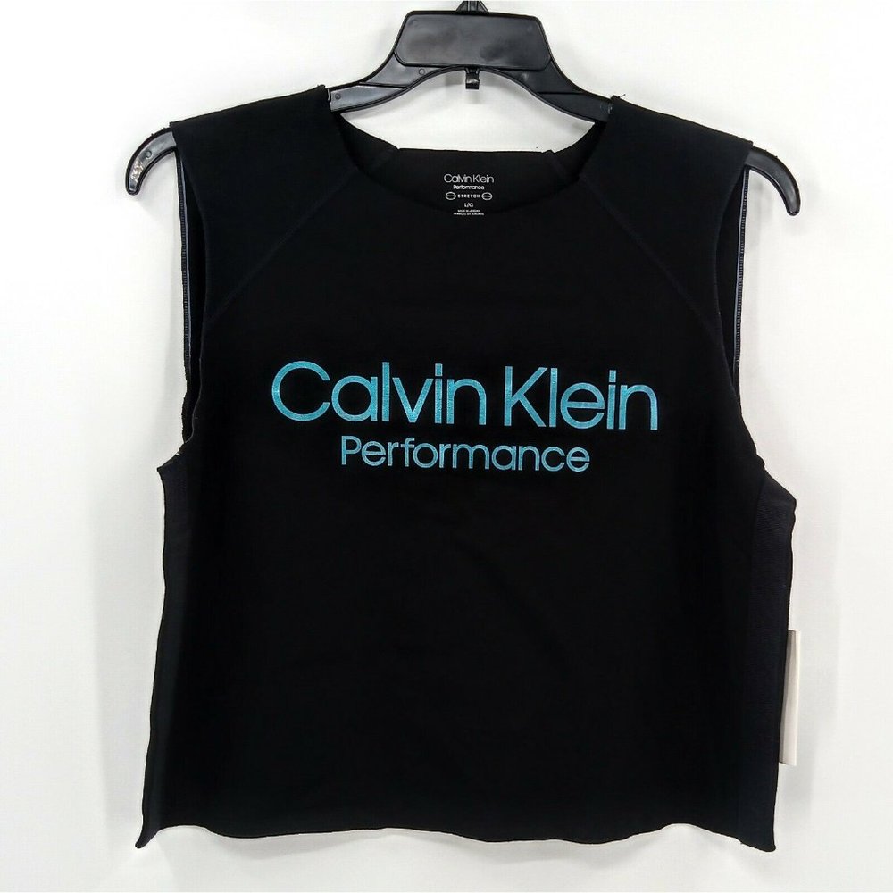 ^  NWT $49 L Calvin Klein Performance Womens Logo Stretch Cropped Tank Top …